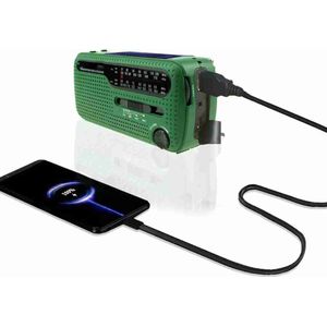 PolkaHome Noodradio Solar Opwindbaar - Noodradio Opwindbaar - Opwindbare Radio - Powerbank Zonne Energie, Draagbare zwengelradio, FM AM SW ingebouwde oplaadbare batterij, led-dynamolamp, powerbank voor wandelen, kamperen, outdoor, noodgevallen.