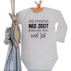 Baby Rompertje met tekst Als mama nee zegt zeggen mijn tantes wel ja | Lange mouw | wit | maat 50/56 zwangerschap aankondigen zus schoonzus schoonzussen zussen
