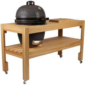 GrillHero BBQ Tafel met wielen - Buitenkeuken - Geschikt voor o.a. Kamado, Big Green Egg, Grill Guru BBQ's - Massief Gestoomd Beuken Hout - Inclusief 2 Snijplanken - Diameter 59cm - 170 x 70 x 90cm