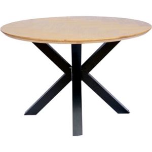 Eettafel rond eiken fineer - 120 x 120 x 81 cm - Visgraat - Kruispoot