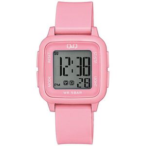 Q&Q G02A-006VY - Horloge - Digitaal - Unisex - Plastic band - Vierkant - Kunststof - Datumaanduiding - Stopwatch - Alarm - Tweede tijdzone - Backlight - Roze - Transparant - Waterdicht 5 ATM