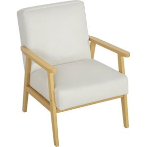 HOMCOM - Loungestoel - met Armleuningen - Houten Poten - Crèmewit