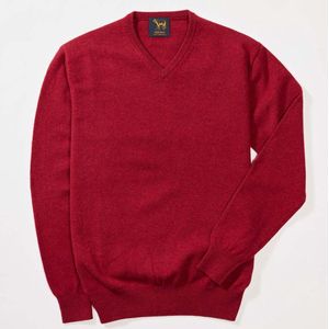 Osborne Knitwear Trui met V hals - Sweater heren in Lamswol - Pullover Heren - Poppy Melange - S