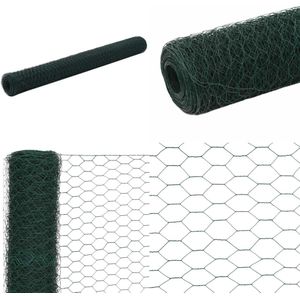 vidaXL Kippengaas 25x1,2 m staal met PVC coating groen - Hek - Hekken - Hekwerk - Hekwerken