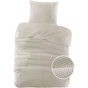 Papillon Dekbedovertrek Mendoza Wafel Zand Eenpersoons 140x200/220 cm - Hoogwaardige Percale Katoen Super Zacht