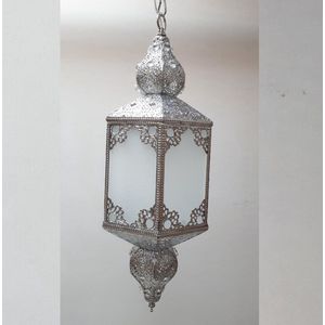 LM-Collection Jafar Hanglamp - Ø20x61cm - E27 - Zilver - Metaal/Glas - hanglampen eetkamer, hanglamp zwart, hanglampen woonkamer, hanglamp slaapkamer, hanglamp kinderkamer, hanglamp rotan, hanglamp hout, hanglamp industrieel