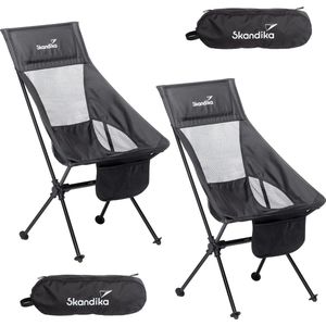 Skandika Campingstoel Compact SET – Campingstoel tot 150 kg belastbaar - Kampeerstoel, Visstoel, kleine pakmaat, opvouwbaar, stabiel, licht, comfortabel gepolsterd – Draagtas meegeleverd - Vouwstoel – zwart