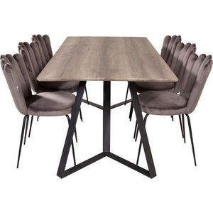 MarinaGRBL eethoek eetkamertafel el hout decor grijs en 6 Limhamn eetkamerstal velours grijs.