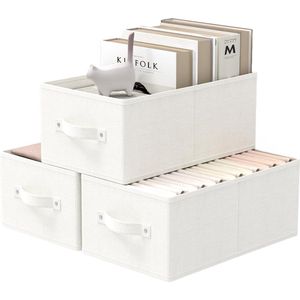 Inovra ® Opvouwbare Stoffen Opbergkubussen met Versterkte Handvatten voor Kast en Plank, Set van 3, Wit