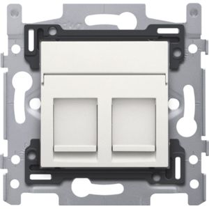 Niko 101-66279 2 RJ45-aansluitingen STP Cat. 6A, klaar voor PoE++, vlakke uitvoering, incl. sokkel 60 x 71 mm met schroefbevestiging en afwerkingsset, white