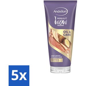 5 x Andrélon - Oil & Care - Haarmasker - 180 ml - Haarmasker - Droog Haar - Pluizig Haar - Anti-pluis - Arganolie
