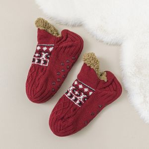 Sokken - Pluche voor warmte - Pantoffelsokken - Zacht en warm - Winterbootsokken voor dames - Antislipvloersokken - Extra dikke fleece enkelsokken - Geschikt voor binnenvloeren - Bordeauxrood - Maat S (35-39) - 1 paar