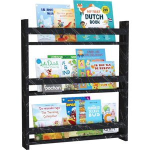 Pochon Home - Boekenkast Montessori - Zwart Marmer - Ophangbaar - 80x74x10 - Boekenrek - Opbergkast - Kast - Vakkenkast - Wandkast - Muurkast