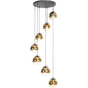 QAZQA pallon - Art Deco Grote hanglamp voor boven de eettafel | in eetkamer - 7 lichts - Ø 65 cm - Zwart Goud - Woonkamer | Slaapkamer | Keuken