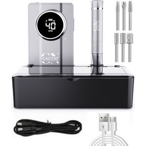 CACCIO®-40.000 RPM NAIL MASTER-Elektrische Nagelvijl-Silver Nagelfrees-Vibratievrij-Geluidvrij-Draadloze-Oplaadbare-Power-Geupgraded Nagelfrees-Pedicure en Manicure-Aluminimum Nagelfrees-Gellak nagels-Acryl nagels-Nagelstudio-Nagels-Professioneel