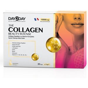 DAY2DAY - The Collagen Beauty Intense - Collageen - Hoogste dosis van 10000mg gehydrolyseerd collageen gecombineerd met vitamines, mineralen en de belangrijkste antioxidanten voor het lichaam. - Suiker & Glutenvrij - Ananassmaak