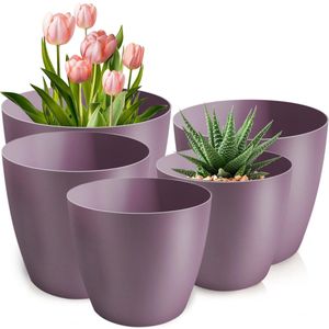 By Shayne ® Set van 5 Stijlvolle Kunststof Bloempotten voor Binnen en Buiten Planten