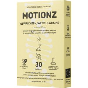 Motionz | Organisch Geelwortel Supplement | Hoog Geconcentreerd Curcumine Extract (425 mg Curcuminoïden per Capsule) | Antioxidant voor Gewrichten en Spijsvertering