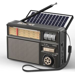 PRUNUS J-139 Transistor Radio FM Draagbare, Kleine Draagbare Oplaadbare Radio met 1800mAh, met Zonnepaneel, Bluetooth 6.0 Radios, USB/TF/AUX Speler, Gemakkelijk te Gebruiken (FM/AM/SW)