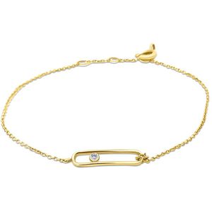 Silventi 9NBSAM-G230350 Gouden Armbandje met Zirkonia - 14,4x3,5mm - 2mm Zirkonia - Ankerschakel 0,6mm - 16+1+1cm