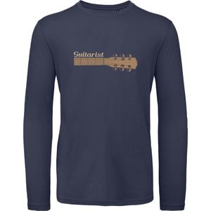 B & C - Heren T Shirt Gitarist - Lange Mouw - Blauw - Maat M