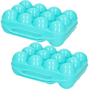 Plasticforte Eierdoos - 2x - koelkast organizer eierhouder - 12 eieren - blauw - kunststof - 20 x 19 cm