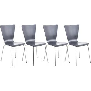 In And OutdoorMatch Bezoekersstoel Tavares - Grijs - Houten stoel - Set van 4 - Met rugleuning - Vergaderstoel - Zithoogte 45cm