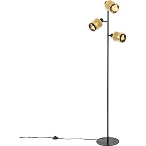 QAZQA kayden - Industriele Vloerlamp | Staande Lamp - 3 lichts - H 155 cm - Zwart Goud - Industrieel - Woonkamer | Slaapkamer | Keuken