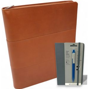 Parijs Leren Schrijfmap - Moleskin boekje en pen- Conferentiemap - Documentenmap A4 - Tablethoes & Laptopsleeve - Uitneembare Ringband - tan light