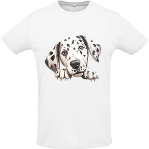 T-shirt polyester maat 10/12 jarige wit met Hondenkop Dolmatian nr 263