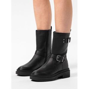 Sacha - Dames - Zwarte biker boots met zilverkleurige gespen - Maat 38