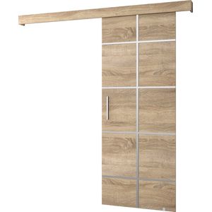InspireMe - Schuifdeursysteem met rail - 90x204cm - AGRA III - Sonoma Eik + Sonoma Eik frame + Zilver Handvat