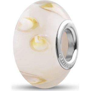 Quiges - Glazen - Kraal - Bedels - Beads Creme Transparant met Licht Gele Stippen Past op alle bekende merken armband NG895