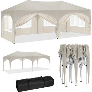 vanBoni - Partytenten - Partytent opvouwbaar - Partytent easy up met zijwanden - Waterdicht en Weersbestendig - 3x6 m - Beige