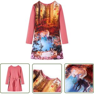 vidaXL Meisjesjurk - Kinderjurk - Kinderjurk met lange mouwen 128 oudroze - Roze Jurk - Hertenprint - Langmouwig Jurkje