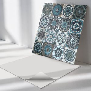 Wallfluent Vinyl Wandpaneel - Geruite mozaïekpatronen Wandpaneel PVC - 50 cm x 50 cm - Turkoois Vinyl Wandpaneel - Set van 4 - Vierkant Wandbekleding Vinyl - Patroon Wandpaneel - Zelfklevend Wandpaneel - Wandpaneel Keuken en Badkamer