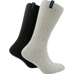 The Sockmaker sokken heren 41-46 - 2-pack Wool Boot - duurzaam - Cable Knit - Beige and Dark Brown