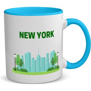 Akyol - new york stad koffiemok - theemok - blauw - New york - mensen die naar new york zijn geweest of gaan - new york liefhebbers - souvenir - verjaardagscadeau - cadeau - kado - geschenk - verjaardag - 350 ML inhoud