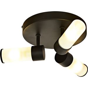 Olucia Callum - Moderne Badkamer plafondlamp - 3L - Glas/Metaal - Wit;Zwart - Rechthoek