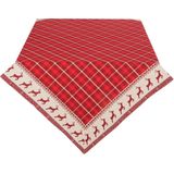 Clayre & Eef Vierkant Tafelkleed Kerst 150x150 cm Rood Beige Katoen Vierkant Herten en Kerst Tafellaken