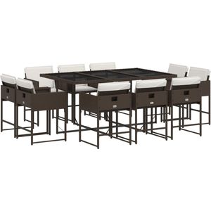 vidaXL - 11-delige - Tuinset - met - kussens - poly - rattan - bruin