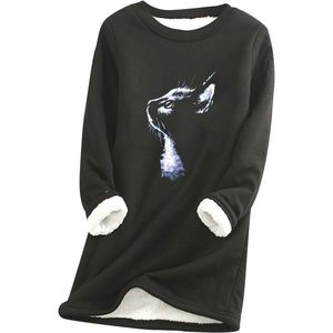 Dames Langarm Sweatshirt Plüsch Fleece Pullover Met Ronde Hals