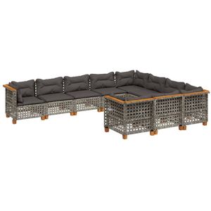vidaXL Loungeset - 10-delig - Poly Rattan - Grijs Loungeset - Tuinset - Buitenmeubels - Hoekbank - Lounge Set