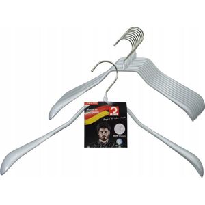 [Set van 10] MAWA 42L - metalen kledinghangers met brede schouders en zilveren anti-slip coating
