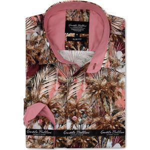 Heren Overhemd - Slim Fit - Tiger Art Prints - Bruin - Maat S