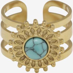 Essenza Blue Stone Flower Ring Gold