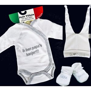 Petit Villain Baby Cadeauset / Kraamcadeau - 3-delig - Unisex - Romper+mutsje+slofjes - I â¤ï¸ PAPA - Wit/Grijs- Maat 56/62