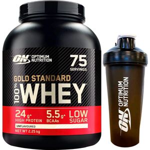 Optimum Nutrition Gold Standard 100% Whey Protein Bundel – Unflavoured Proteine Poeder + ON Shakebeker – 2270 gram (71 servings)
