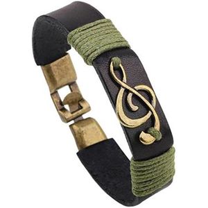 Armband - Groen - Leder - Metalen Vioolsleutel - Omvang 20,8cm