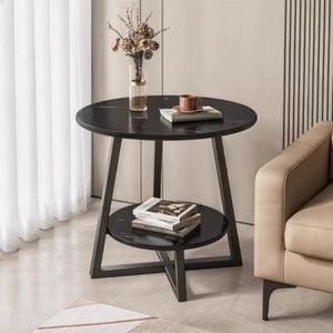 CHIWIN Salontafel met Opbergruimte - Salontafel Rond Zwart - Marmerlook - Kruisvormige Onderstel Metaal - Gebruik als Laptoptafel, Bijzettafel, Snacktafel - voor Woonkamer/Slaapkamer - 40 x 40 x 55 cm